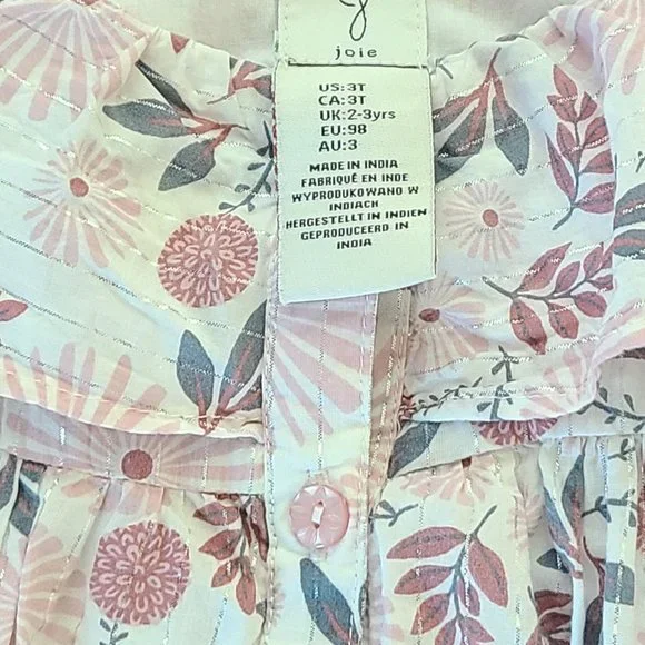 Join- Girl's Flower Print Ruffled Cotton Princess Blouse, Sz 3T - Picture 2 of 3